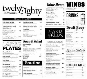 Black and white food menu, 1 page